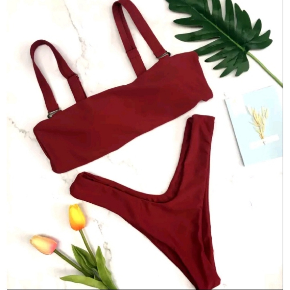 Red high rise bikini